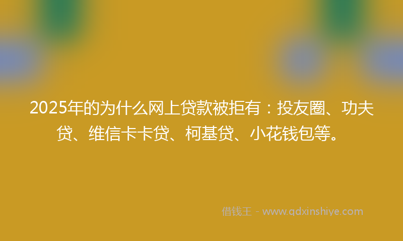 2025年的为什么网上贷款被拒有：投友圈、功夫贷、维信卡卡贷、柯基贷、小花钱包等。