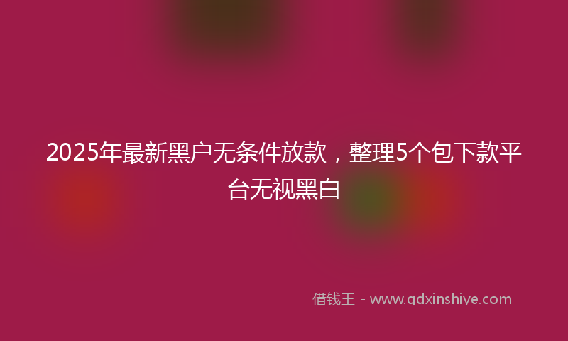 2025年最新黑户无条件放款，整理5个包下款平台无视黑白