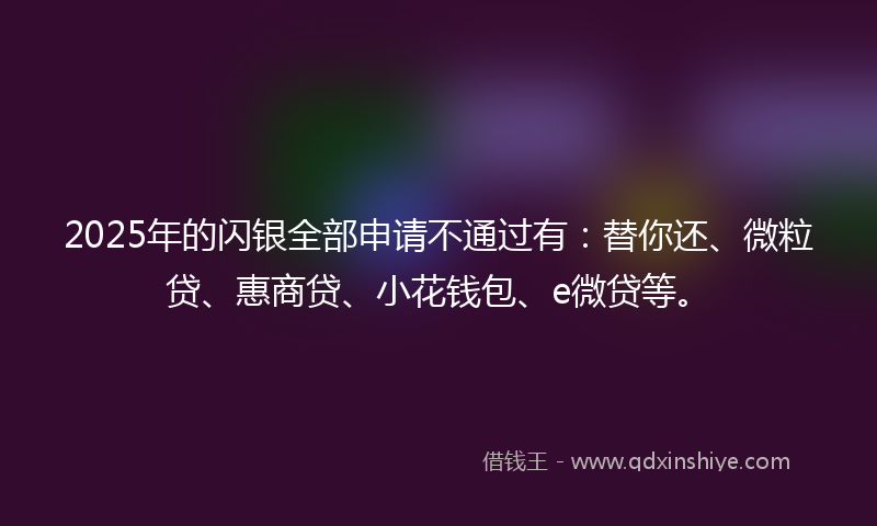 2025年的闪银全部申请不通过有：替你还、微粒贷、惠商贷、小花钱包、e微贷等。