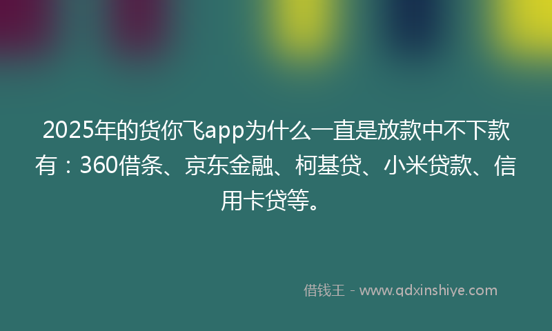 2025年的货你飞app为什么一直是放款中不下款有：360借条、京东金融、柯基贷、小米贷款、信用卡贷等。
