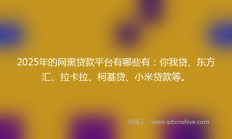 2025年的网黑贷款平台有哪些有：你我贷、东方汇、拉卡拉、柯基贷、小米贷款等。