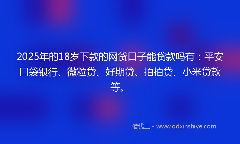 2025年的18岁下款的网贷口子能贷款吗有：平安口袋银行、微粒贷、好期贷、拍拍贷、小米贷款等。