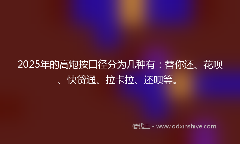 2025年的高炮按口径分为几种有：替你还、花呗、快贷通、拉卡拉、还呗等。