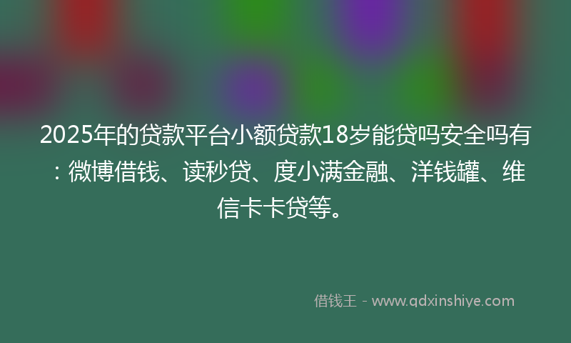 2025年的贷款平台小额贷款18岁能贷吗安全吗有：微博借钱、读秒贷、度小满金融、洋钱罐、维信卡卡贷等。