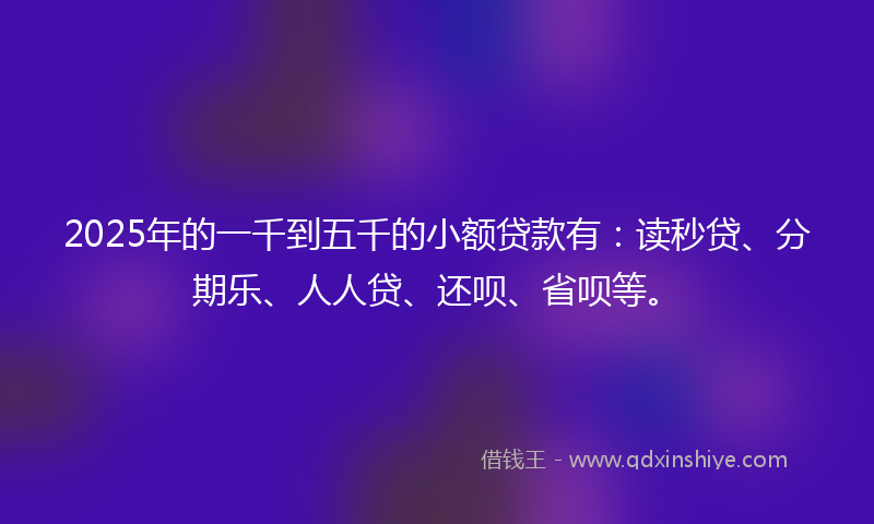 2025年的一千到五千的小额贷款有：读秒贷、分期乐、人人贷、还呗、省呗等。