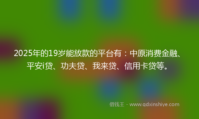 2025年的19岁能放款的平台有：中原消费金融、平安i贷、功夫贷、我来贷、信用卡贷等。