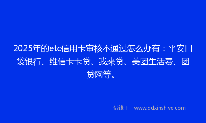 2025年的etc信用卡审核不通过怎么办有：平安口袋银行、维信卡卡贷、我来贷、美团生活费、团贷网等。