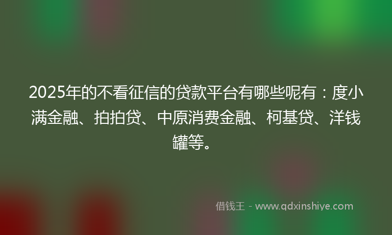 2025年的不看征信的贷款平台有哪些呢有：度小满金融、拍拍贷、中原消费金融、柯基贷、洋钱罐等。