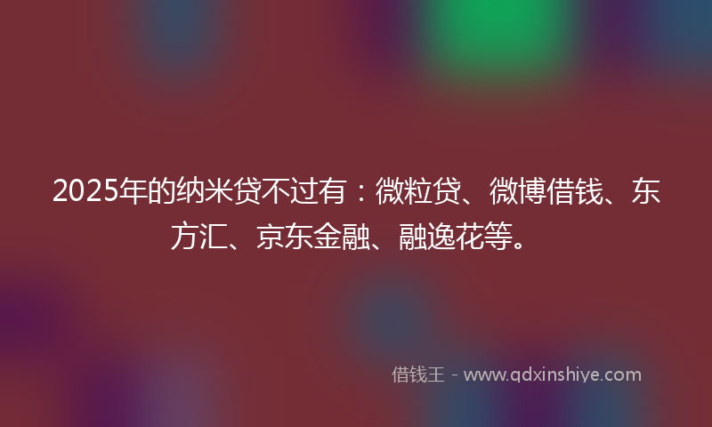 2025年的纳米贷不过有：微粒贷、微博借钱、东方汇、京东金融、融逸花等。