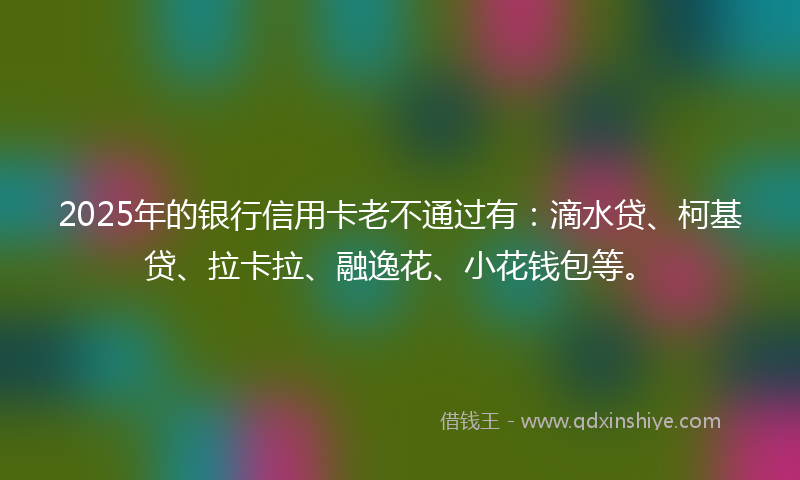 2025年的银行信用卡老不通过有:滴水贷、柯基贷、拉卡拉、融逸花、小花钱包等。