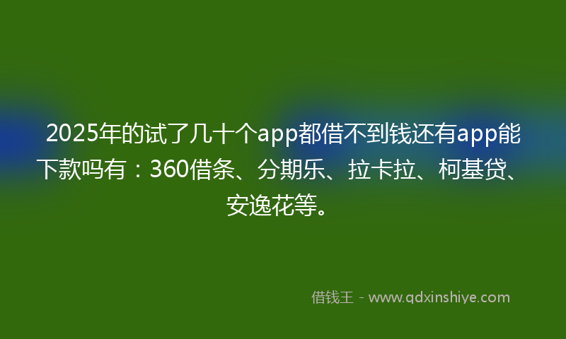 2025年的试了几十个app都借不到钱还有app能下款吗有：360借条、分期乐、拉卡拉、柯基贷、安逸花等。