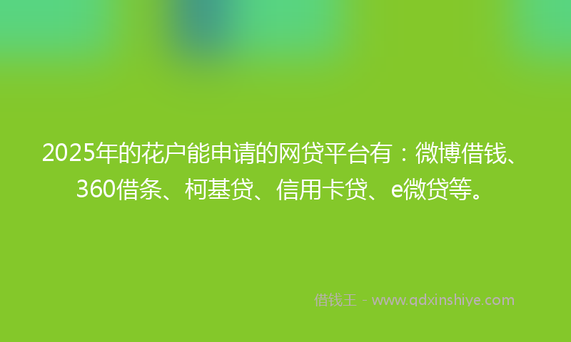 2025年的花户能申请的网贷平台有：微博借钱、360借条、柯基贷、信用卡贷、e微贷等。