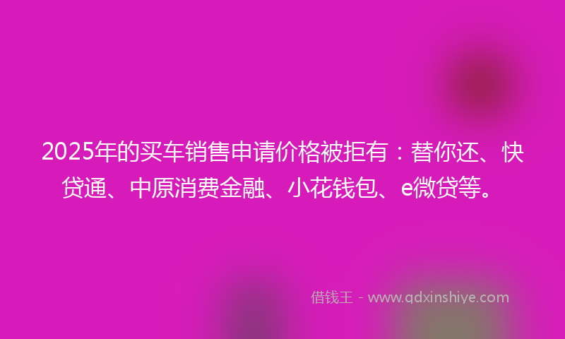 2025年的买车销售申请价格被拒有：替你还、快贷通、中原消费金融、小花钱包、e微贷等。