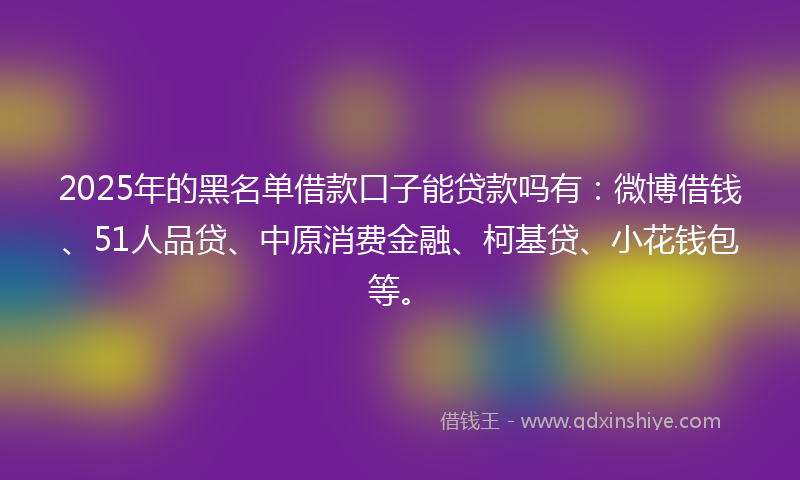 2025年的黑名单借款口子能贷款吗有：微博借钱、51人品贷、中原消费金融、柯基贷、小花钱包等。