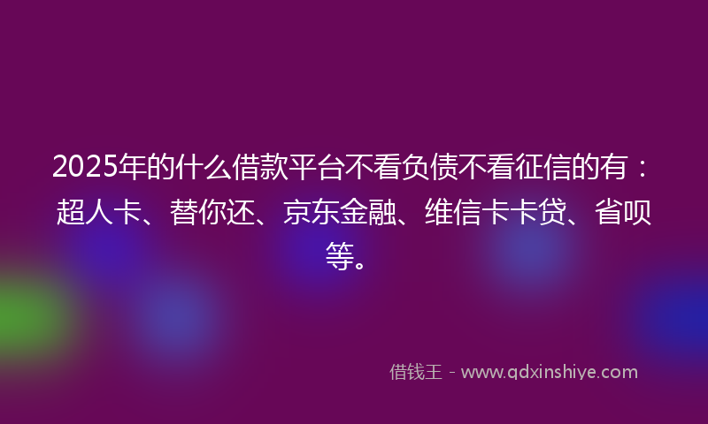 2025年的什么借款平台不看负债不看征信的有：超人卡、替你还、京东金融、维信卡卡贷、省呗等。