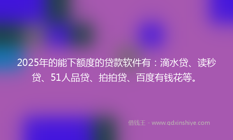 2025年的能下额度的贷款软件有：滴水贷、读秒贷、51人品贷、拍拍贷、百度有钱花等。