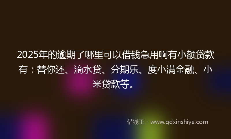 2025年的逾期了哪里可以借钱急用啊有小额贷款有：替你还、滴水贷、分期乐、度小满金融、小米贷款等。