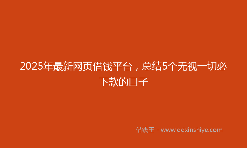 2025年最新网页借钱平台，总结5个无视一切必下款的口子