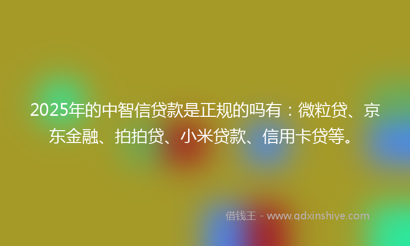2025年的中智信贷款是正规的吗有：微粒贷、京东金融、拍拍贷、小米贷款、信用卡贷等。