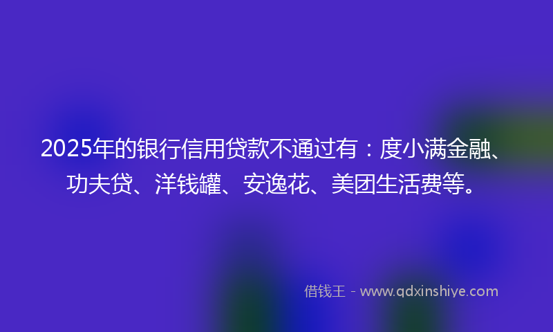2025年的银行信用贷款不通过有：度小满金融、功夫贷、洋钱罐、安逸花、美团生活费等。