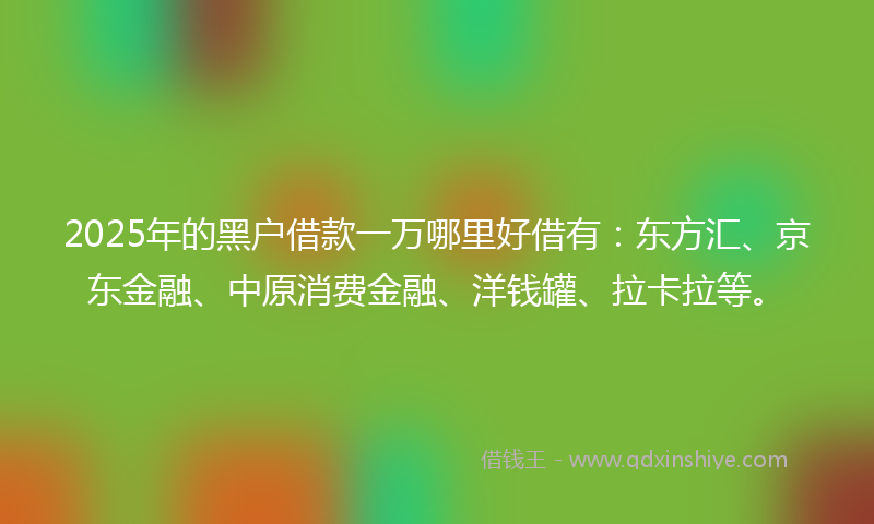 2025年的黑户借款一万哪里好借有：东方汇、京东金融、中原消费金融、洋钱罐、拉卡拉等。
