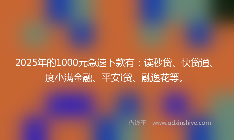 2025年的1000元急速下款有：读秒贷、快贷通、度小满金融、平安i贷、融逸花等。