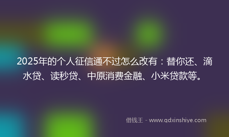 2025年的个人征信通不过怎么改有：替你还、滴水贷、读秒贷、中原消费金融、小米贷款等。