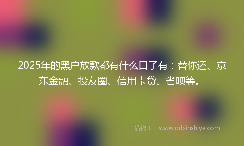 2025年的黑户放款都有什么口子有：替你还、京东金融、投友圈、信用卡贷、省呗等。