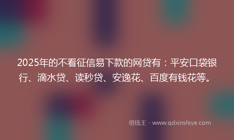2025年的不看征信易下款的网贷有：平安口袋银行、滴水贷、读秒贷、安逸花、百度有钱花等。