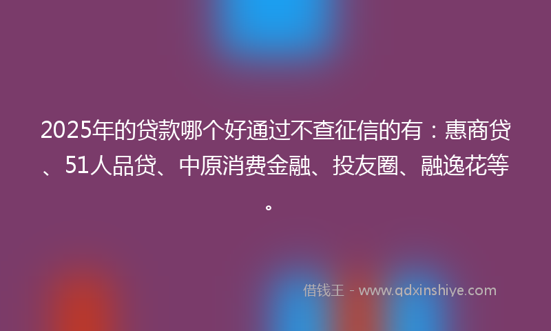 2025年的贷款哪个好通过不查征信的有：惠商贷、51人品贷、中原消费金融、投友圈、融逸花等。