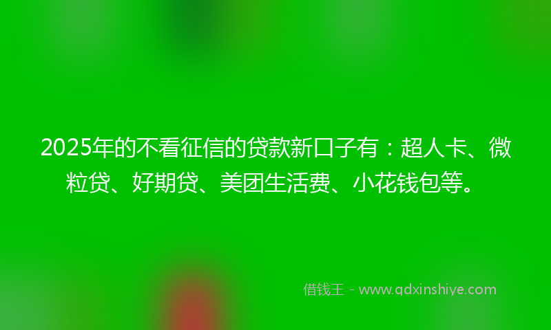 2025年的不看征信的贷款新口子有：超人卡、微粒贷、好期贷、美团生活费、小花钱包等。