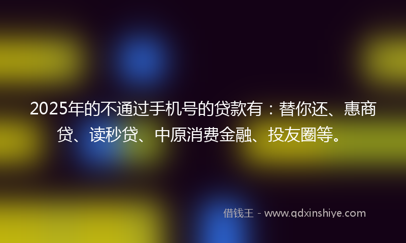 2025年的不通过手机号的贷款有：替你还、惠商贷、读秒贷、中原消费金融、投友圈等。