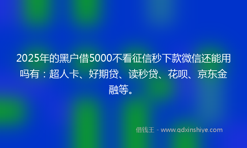 2025年的黑户借5000不看征信秒下款微信还能用吗有：超人卡、好期贷、读秒贷、花呗、京东金融等。