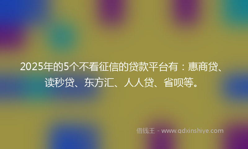 2025年的5个不看征信的贷款平台有：惠商贷、读秒贷、东方汇、人人贷、省呗等。
