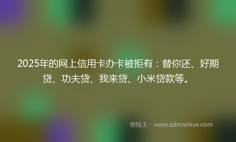 2025年的网上信用卡办卡被拒有：替你还、好期贷、功夫贷、我来贷、小米贷款等。