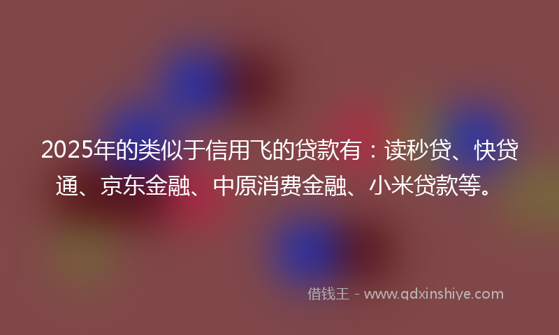 2025年的类似于信用飞的贷款有：读秒贷、快贷通、京东金融、中原消费金融、小米贷款等。