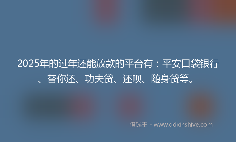 2025年的过年还能放款的平台有：平安口袋银行、替你还、功夫贷、还呗、随身贷等。