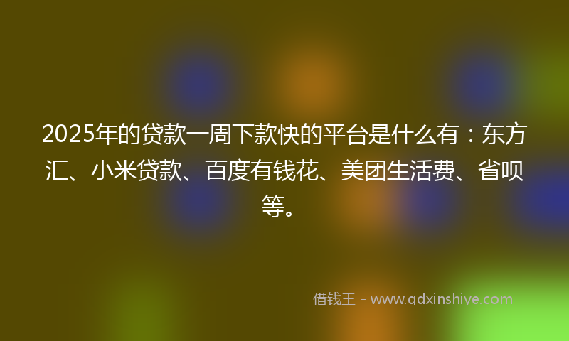 2025年的贷款一周下款快的平台是什么有：东方汇、小米贷款、百度有钱花、美团生活费、省呗等。