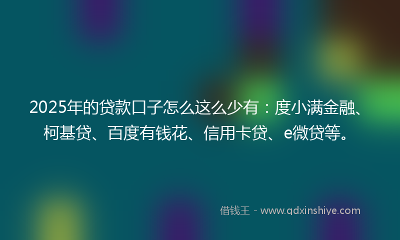 2025年的贷款口子怎么这么少有：度小满金融、柯基贷、百度有钱花、信用卡贷、e微贷等。