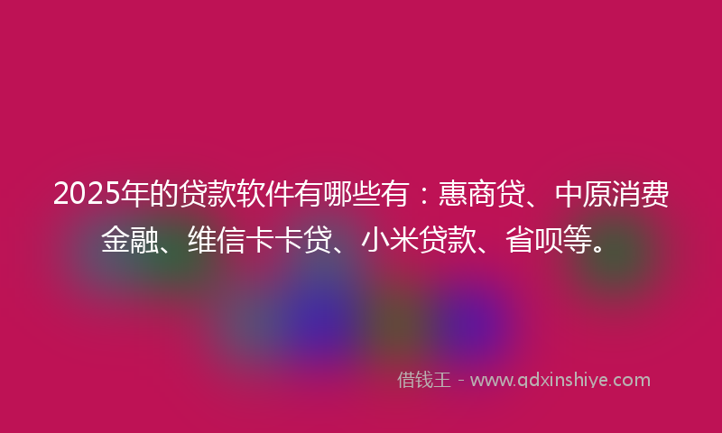 2025年的贷款软件有哪些有：惠商贷、中原消费金融、维信卡卡贷、小米贷款、省呗等。