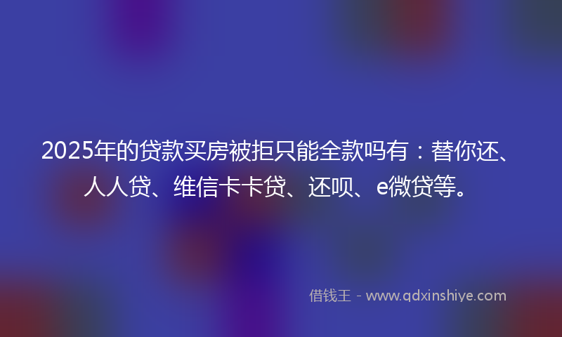 2025年的贷款买房被拒只能全款吗有：替你还、人人贷、维信卡卡贷、还呗、e微贷等。