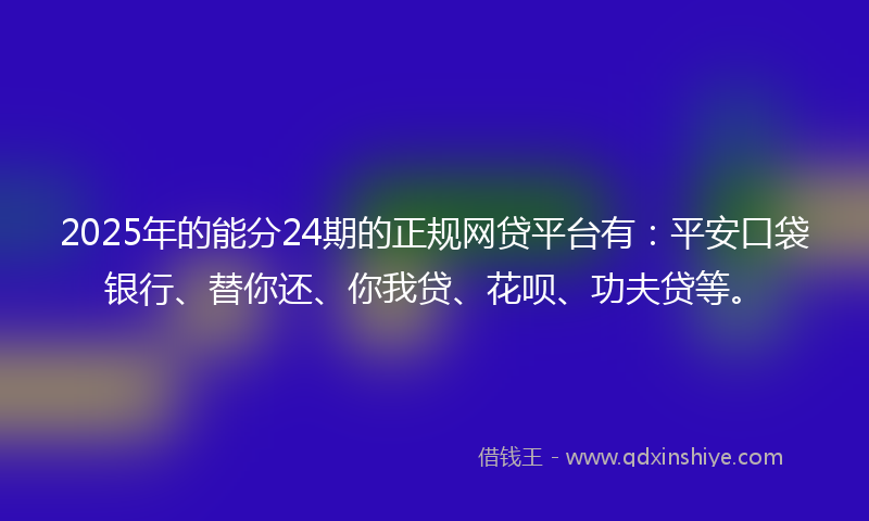2025年的能分24期的正规网贷平台有：平安口袋银行、替你还、你我贷、花呗、功夫贷等。