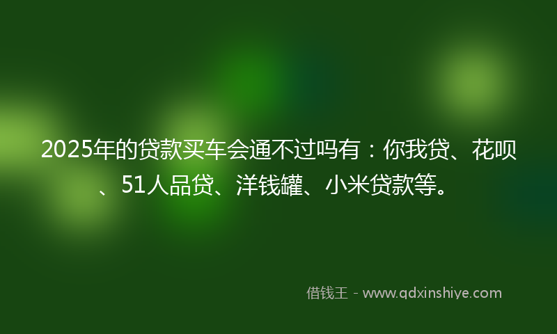 2025年的贷款买车会通不过吗有：你我贷、花呗、51人品贷、洋钱罐、小米贷款等。