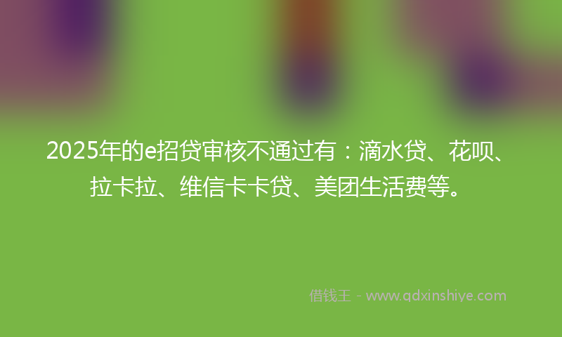 2025年的e招贷审核不通过有：滴水贷、花呗、拉卡拉、维信卡卡贷、美团生活费等。