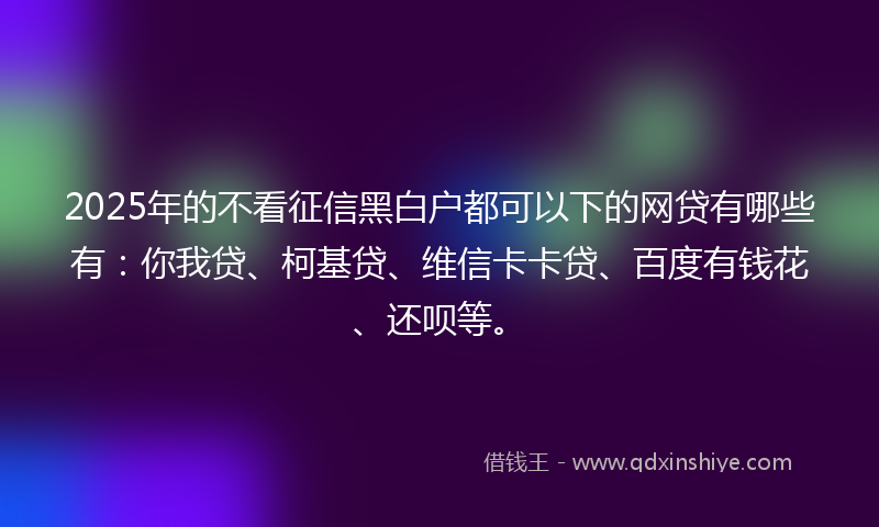 2025年的不看征信黑白户都可以下的网贷有哪些有：你我贷、柯基贷、维信卡卡贷、百度有钱花、还呗等。