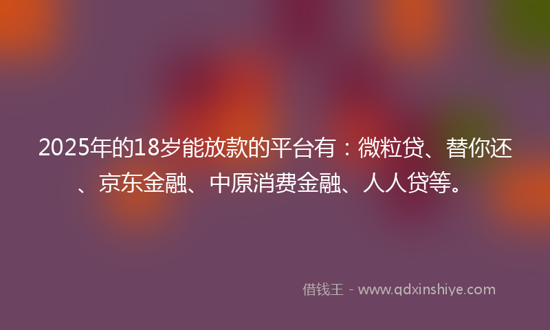 2025年的18岁能放款的平台有：微粒贷、替你还、京东金融、中原消费金融、人人贷等。