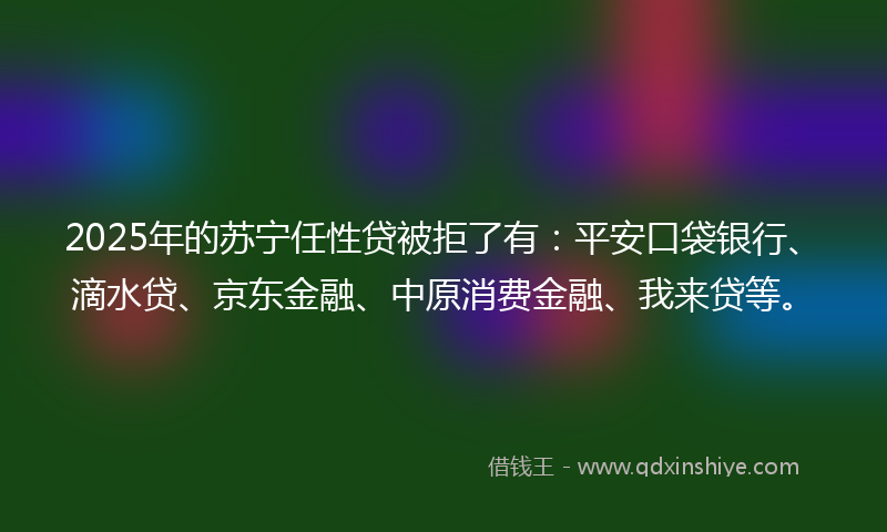 2025年的苏宁任性贷被拒了有：平安口袋银行、滴水贷、京东金融、中原消费金融、我来贷等。