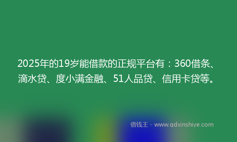 2025年的19岁能借款的正规平台有：360借条、滴水贷、度小满金融、51人品贷、信用卡贷等。