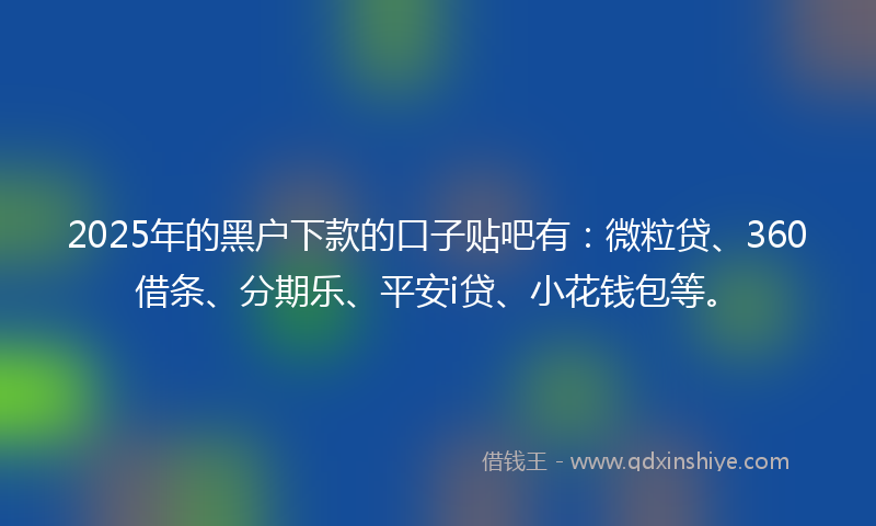 2025年的黑户下款的口子贴吧有：微粒贷、360借条、分期乐、平安i贷、小花钱包等。