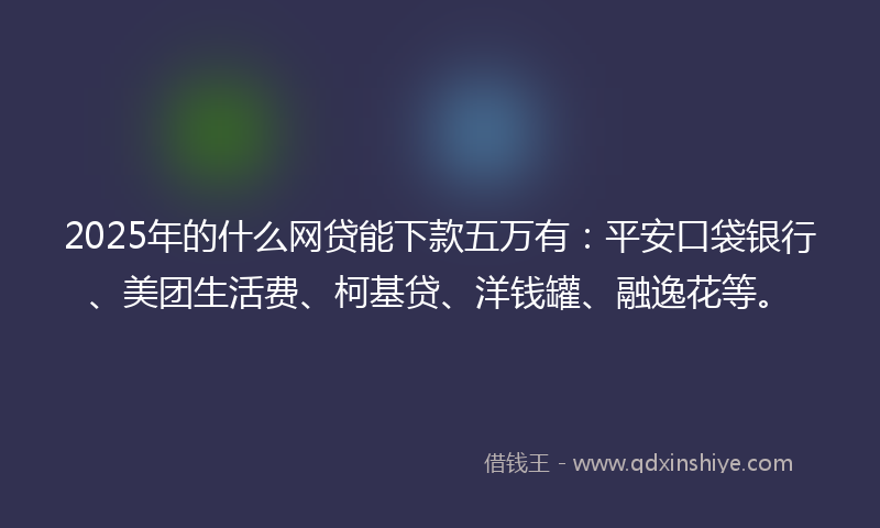 2025年的什么网贷能下款五万有：平安口袋银行、美团生活费、柯基贷、洋钱罐、融逸花等。